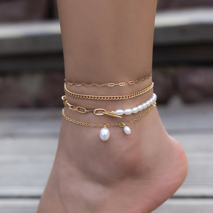 Wholesale Simple and versatile retro ankle chain metal alloy turquoise foot accessory