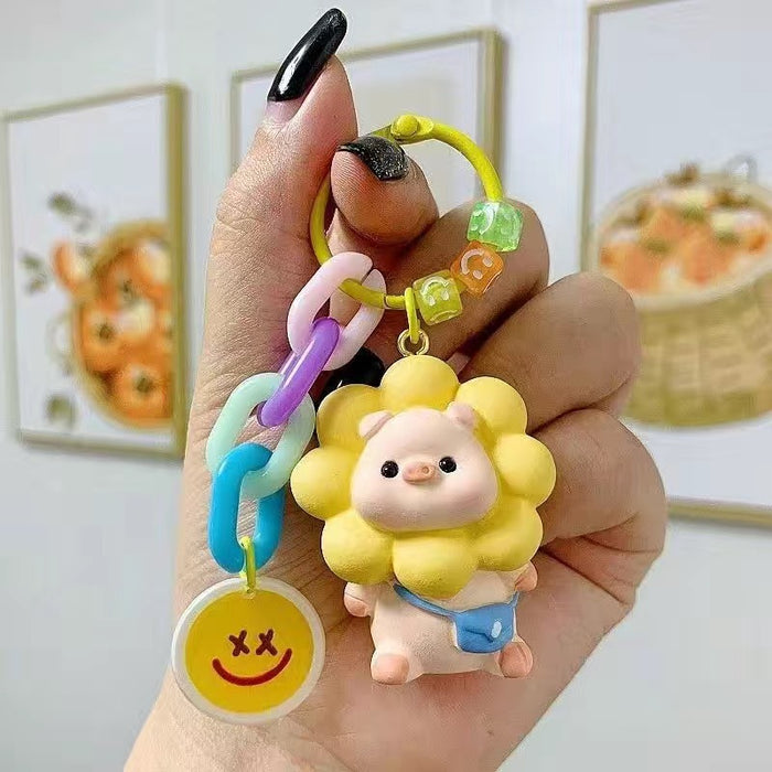 Wholesale  Cartoon key chain sunflower pig couple keychain  girl  bag pendant jewelry