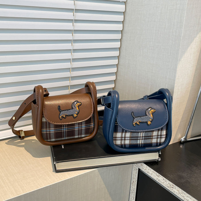 Wholesale Children's bag new plaid mini saddle bag, cute little dog mini crossbody bag