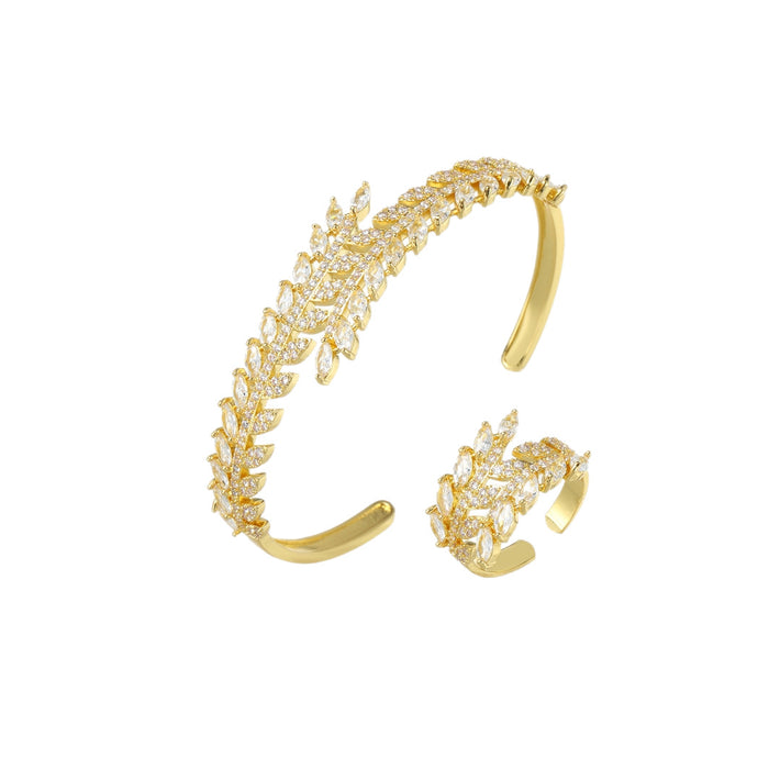 Wholesale Zircon Bracelet Ring Set Women' s Open Bracelet Bracelet Leaf Bracelet Daily Wear