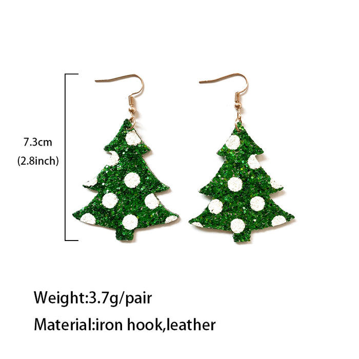 Wholesale Christmas leather earrings flash wave point double-sided Christmas tree shape earrings