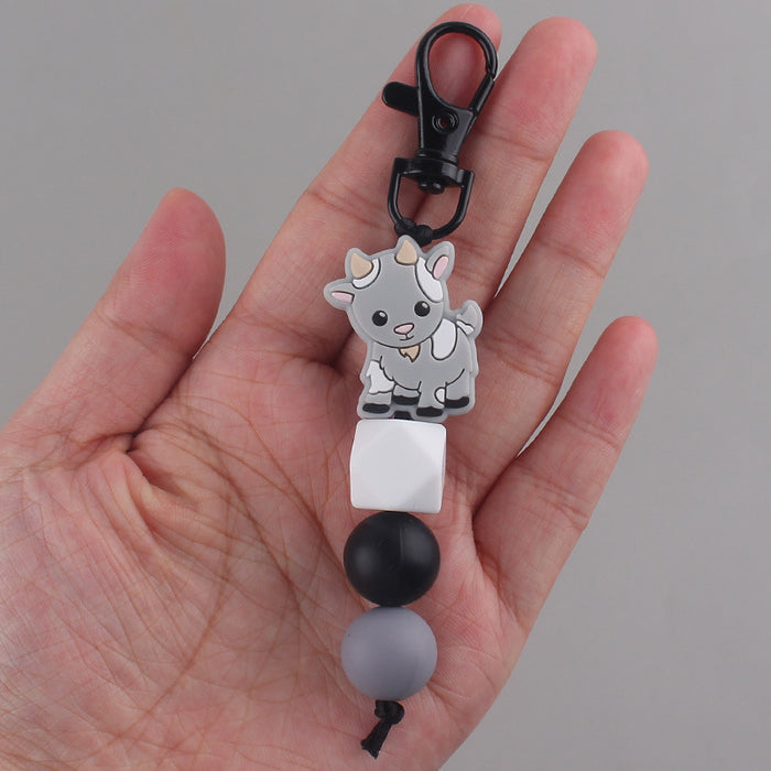 Wholesale Cartoon Cows and Elk Silicone Handmade Beaded Keychains JDC-KC-GuangTian008