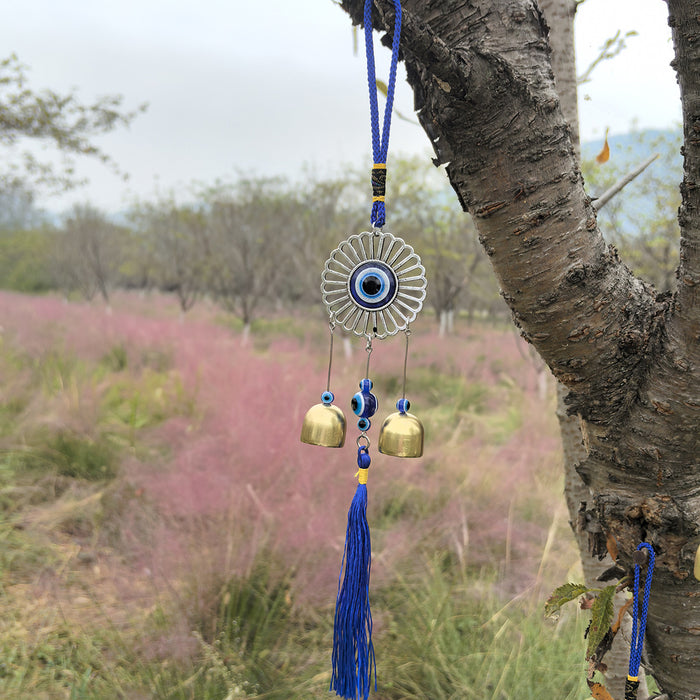 Wholesale Metal copper wind chime pendant, door decoration, copper bell, wind chime, auspicious retro blue pendant