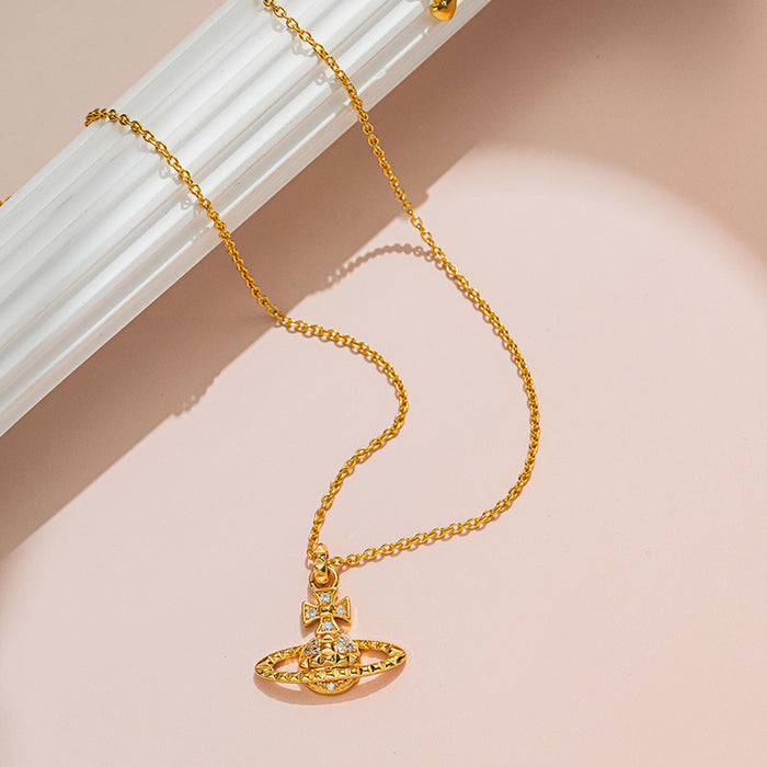 Wholesale Copper Gold Plated Saturn Pendant Necklace JDC-NE-QiL001