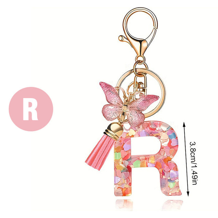 Wholesale Fashion pink letter key chain love sequins butterfly tassel key chain crystal  accessories