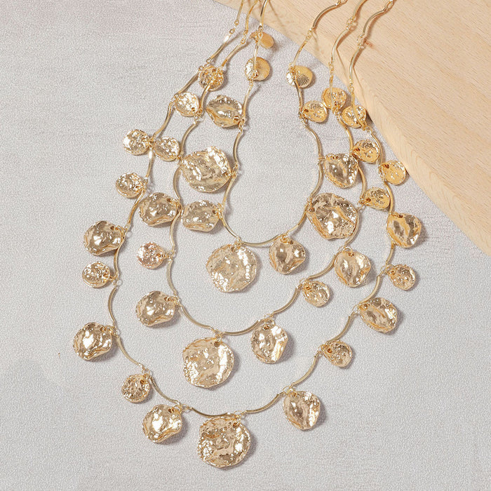 Wholesale multi-layer stacked geometric round pendant necklace women's fashion