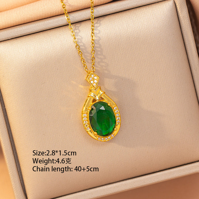 Wholesale Geometric Copper Inlaid Zircon Pendant Necklace Gold Plated Titanium Steel Layering Jewelry MOQ≥2