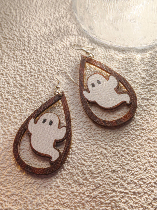 Wholesale Halloween Ghost Bat Spider Skull Wood Earrings JDC-ES-Pushe003