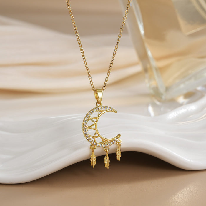 Wholesale Copper Gold Plated Dream Catcher Design Pendant Niche Necklace Women's Jewelry