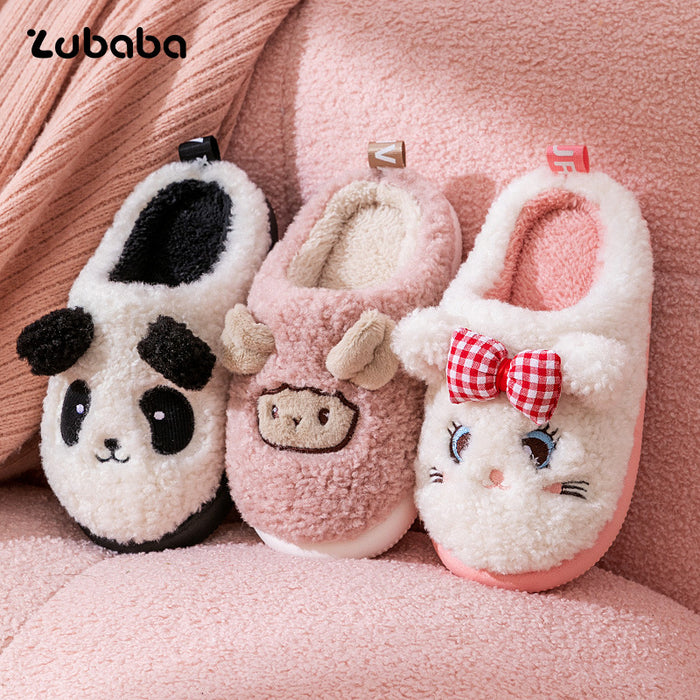 Wholesale Children' s cotton slippers winter boys and girls cartoon home indoor warm thick cotton shoes children' s medium fur slippers