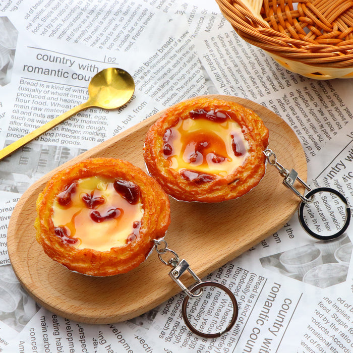 Wholesale Resin Egg Tart Keychain Realistic Dessert Model Boutique Resale MOQ≥2