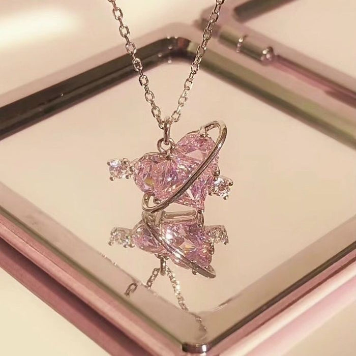 Wholesale Love Planet Sweet Pink Diamond Heart Pendant
