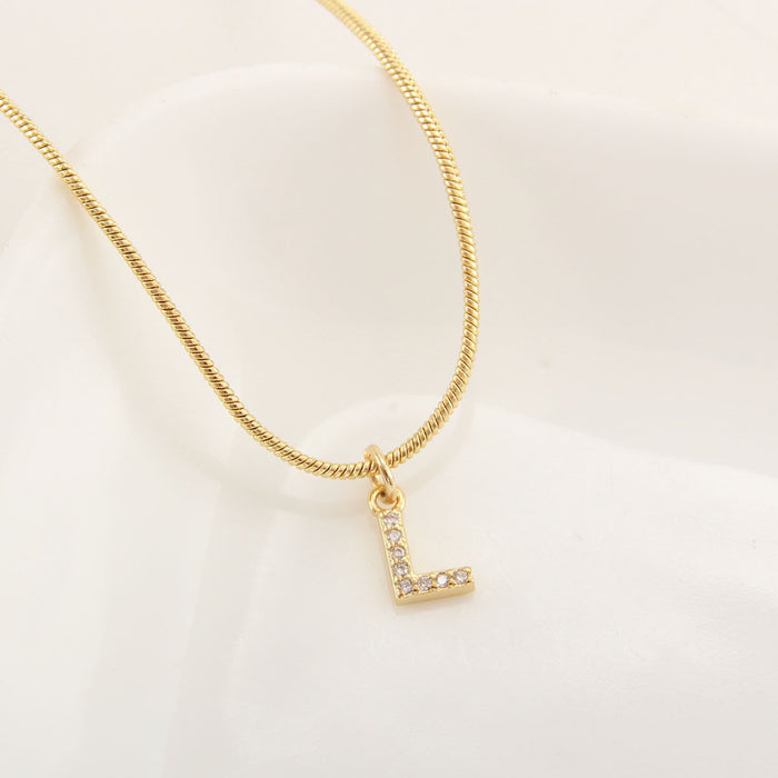 Wholesale Copper Gold Plated Micro-Inlaid Zirconia 26 Letter Necklace JDC-NE-BaiTian005