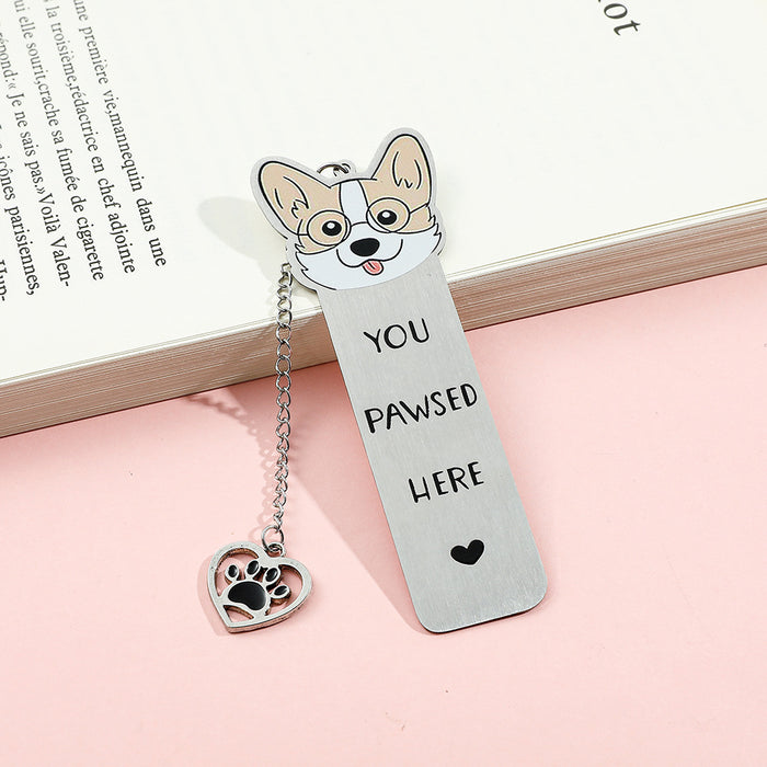 Wholesale Cute Cartoon Colorful Puppy Pattern Stainless Steel Bookmark