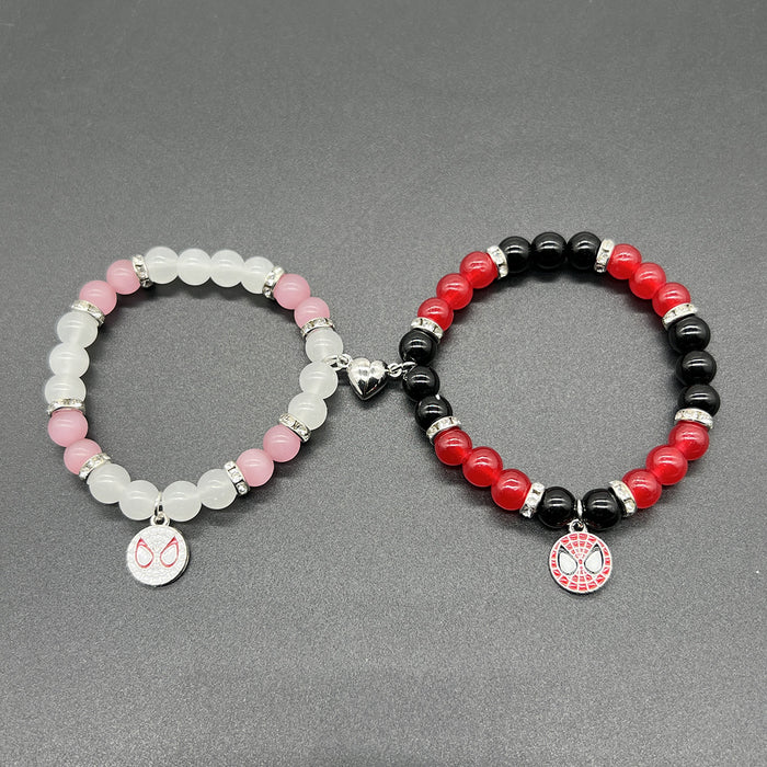 Wholesale beaded  and cat love magnetic couple elastic bracelet imitation moonstone