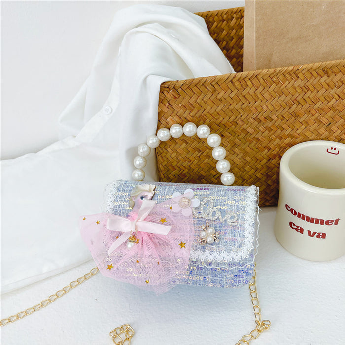 Wholesale Children's Bag Chain Bag Pearl Accessories Hand Bag  Children's Cute Little Flower Shoulder Bag Girl