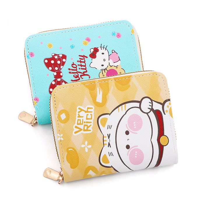 Wholesale cute fresh sweet women's wallet cartoon PU leather embossed wallet coin purse short pull wallet