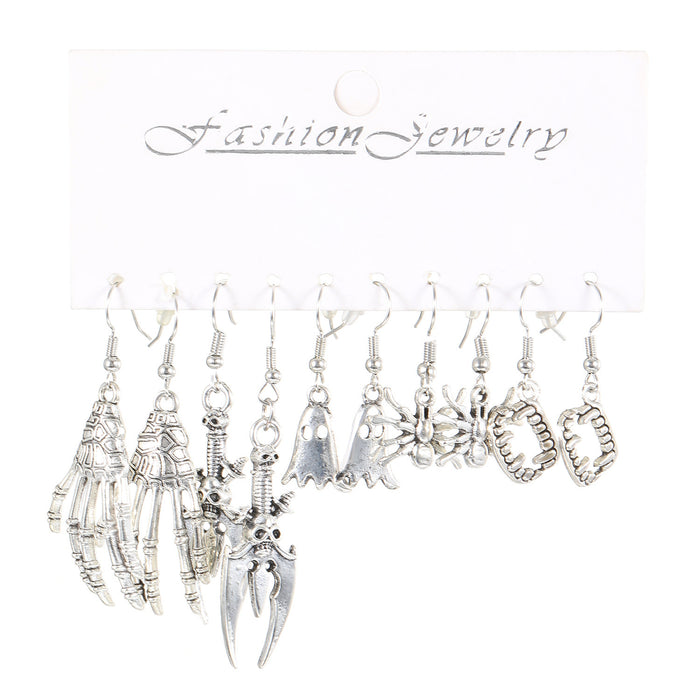 Wholesale  Exaggerated Earrings European and American Silver Pumpkin Skull Claw  Earrings 5-Piece Set Earrings