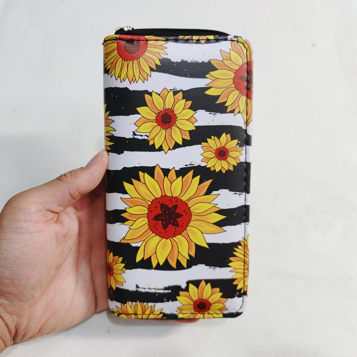 Wholesale Chrysanthemum Sunflower PU Long Zipper Wallet JDC-WT-ShiY006