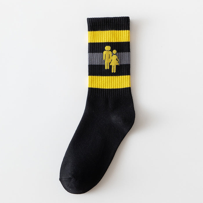 Wholesale Small niche design, striped cotton socks, college style high top socks, unisex