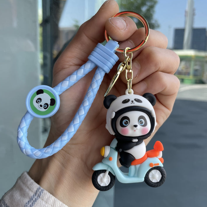 Wholesale Cartoon Motorcycle Panda Keychain 3D Doll Car Keychain Bag Pendant Hanging Decoration Baby Grabbing Machine Small Gift