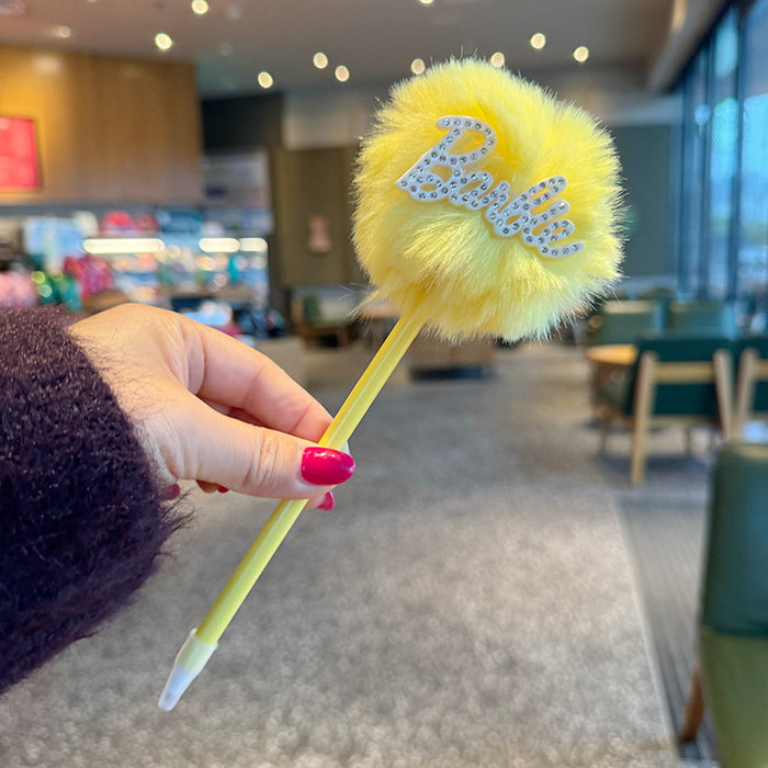 Wholesale Trendy Pink Letter Cartoon Ballpoint Pens with F Pom Pom Cute School Stationery