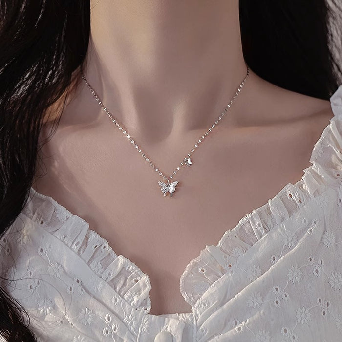 Wholesale Titanium Steel Non-Fading Sparkling Butterfly Necklace Clavicle Chain Full of Diamonds