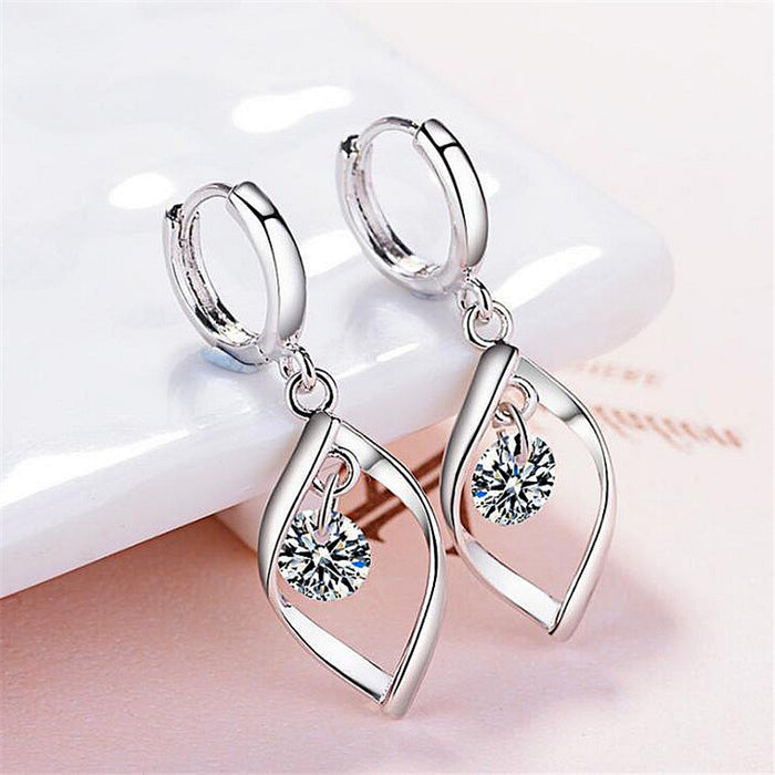 Wholesale Zircon Silver Earrings Women's Rotating Pearl Earrings Women's Mid-length Earrings Twisted  Earrings