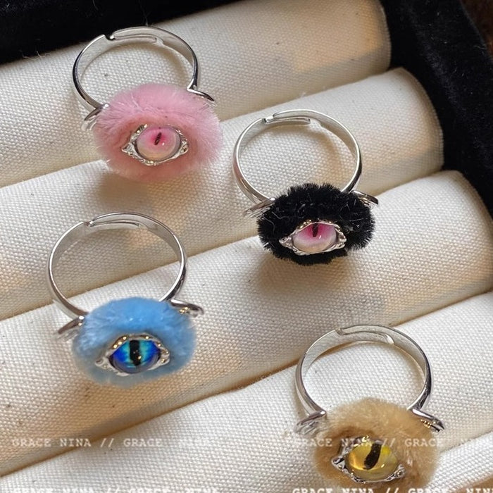 Wholesale Plush one eyed ring with high-end feel for couples, niche couple ring