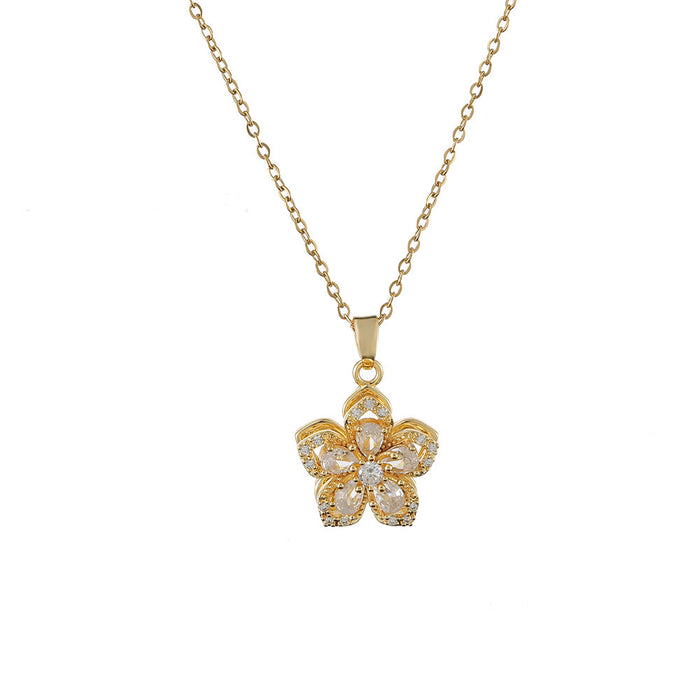 Wholesale Rotatable Zircon Flower Necklace Niche Pendant Elegant Titanium Steel Clavicle Chain