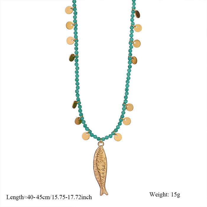 Wholesale Fashionable and personalized natural stone necklace paired with stainless steel pendant, exquisitely handmade necklace