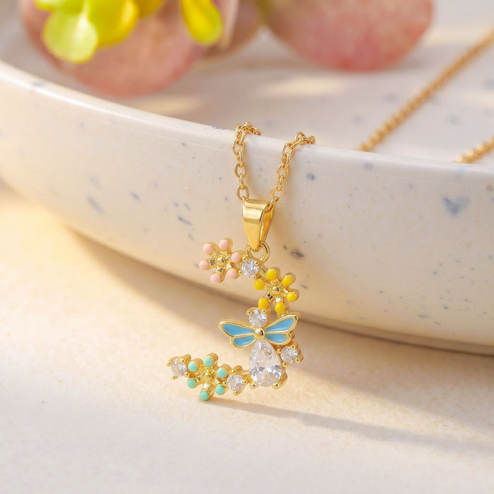 Wholesale Flower Butterfly Pendant Necklace Titanium Steel Gold Plated Jewelry Accessory