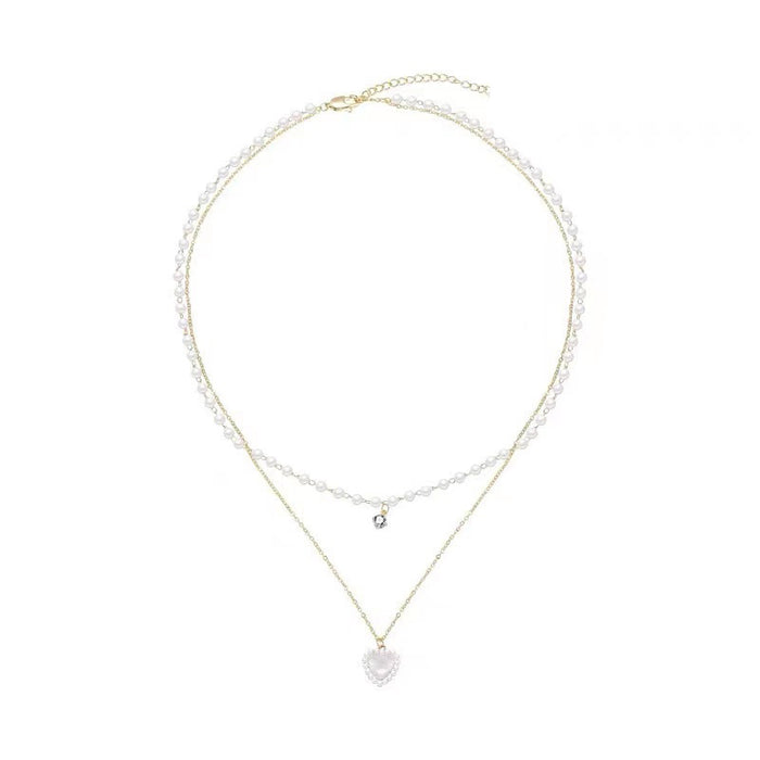 Pearl Love Double-layer Necklace Women  Niche Design Simple