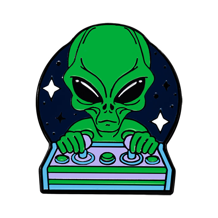 Wholesale Funny alien series badges cute cartoon space alien flying saucer brooch