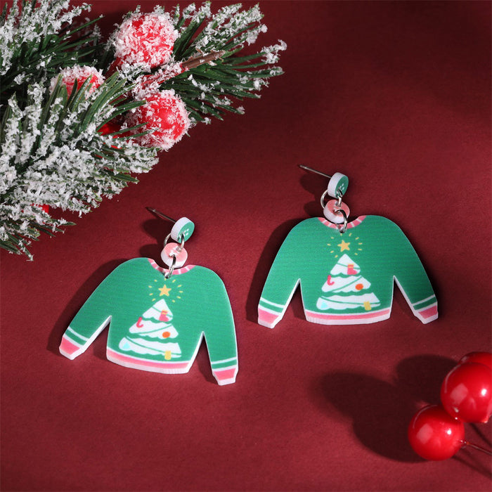 Wholesale Acrylic Christmas Tree Hat Stocking Elk Earrings
