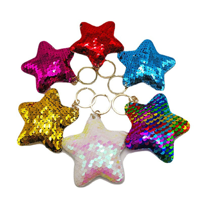 Wholesale Pentagram double-sided glitter keychain pendant