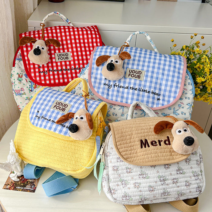 Wholesale Cute puppy plaid embroidery thread on backpack