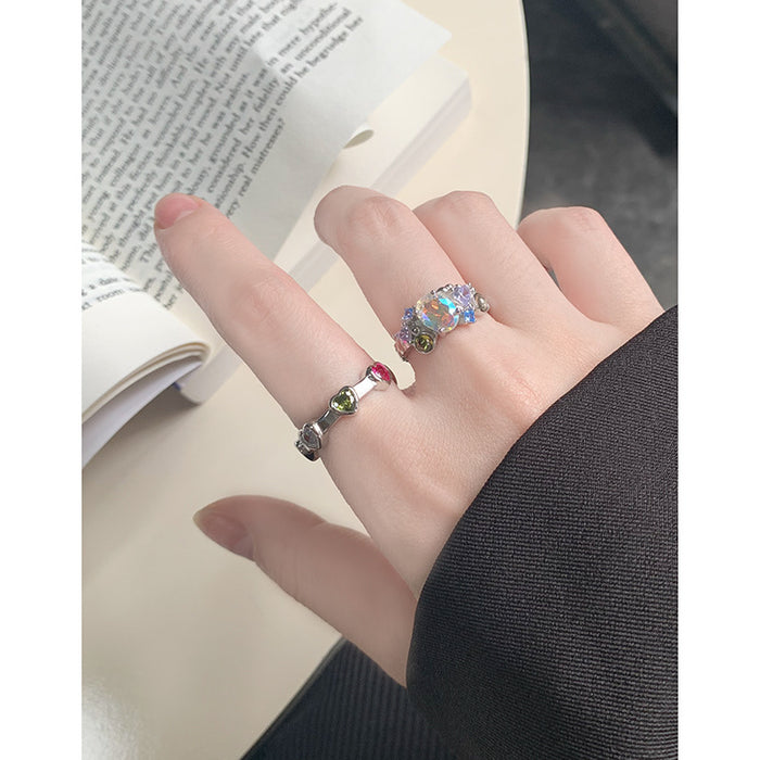 Wholesale Small niche design with micro inlaid color zircon texture texture ring made of pure silver