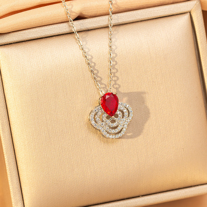 Wholesale Titanium steel necklace with red zircon