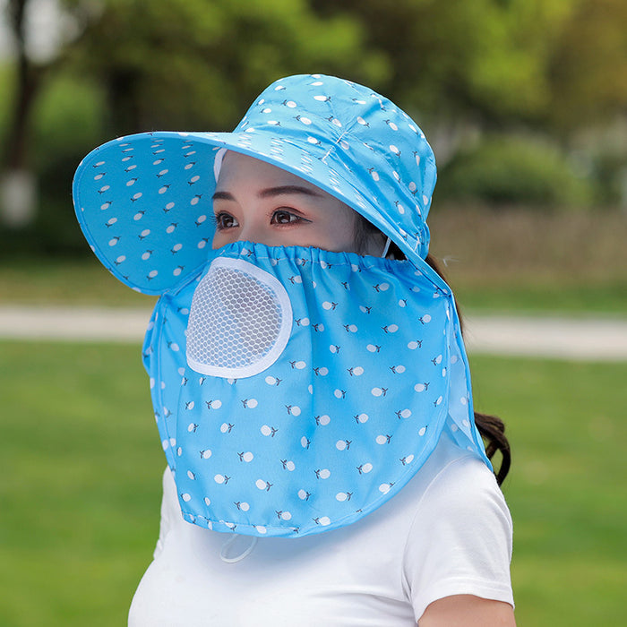 Wholesale Cherry print tea-picking hat, sun hat, sun protection face-covering summer hat