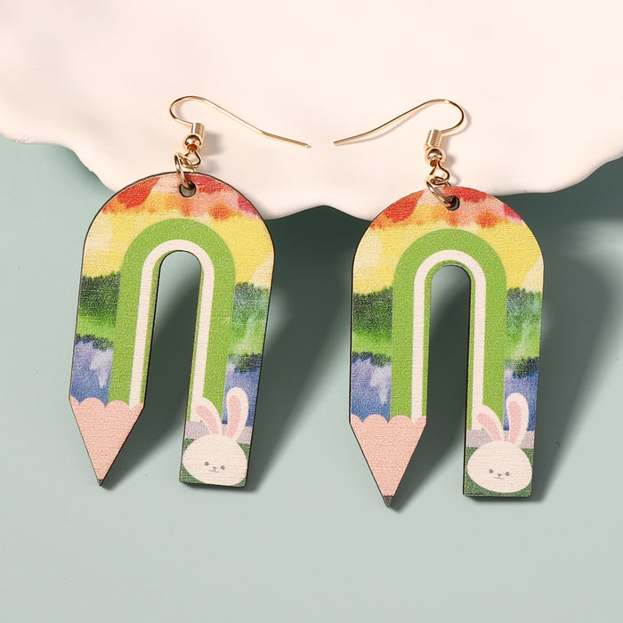 Wholesale cartoon painted bunny U-shaped earrings simple all-match niche earrings for women