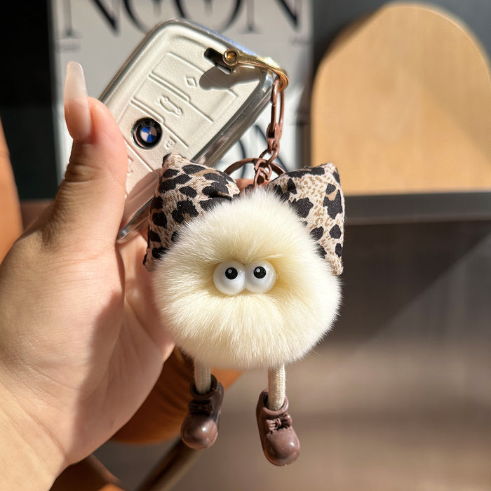 Wholesale Leopard Print Bow Small Charcoal Keychain