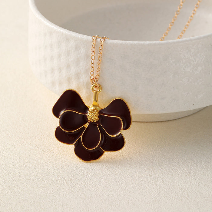 Wholesale Drip oil flower necklace, fashionable retro petal collarbone chain with accessories