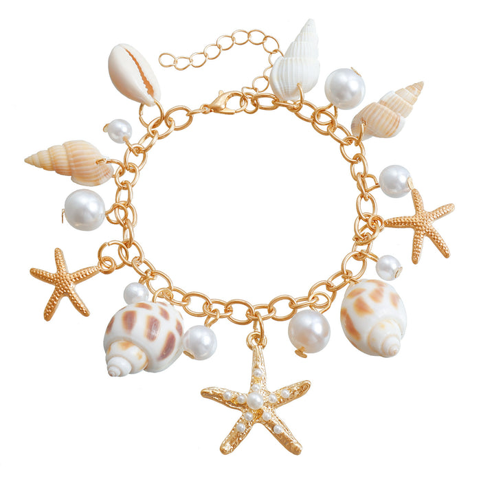 Wholesale Bohemian summer beach shell waist necklace seaside travel imitation pearl starfish conch pendant body chain