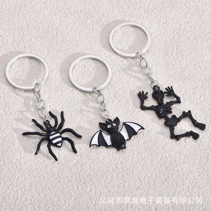 Wholesale Skull Keychain Halloween Animal Bat Cat Alloy Dripping Oil Spider