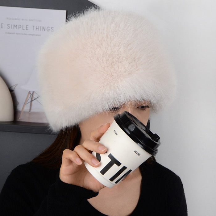 Wholesale New fur imitation fox fur flat top hat with thickened fur for warmth and ear protection round top
