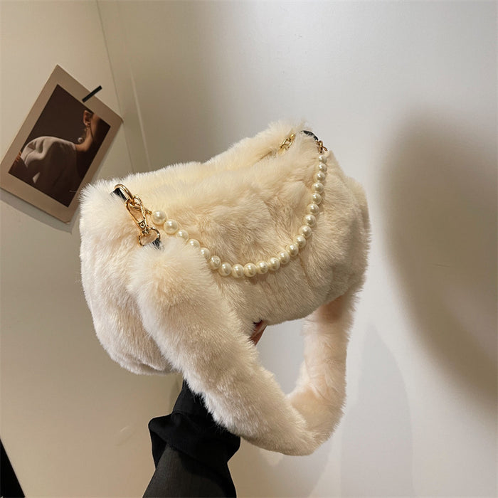 Wholesale Autumn and Winter Plush Bag Pearl Chain Shoulder Bag JDC-SD-YiCai006