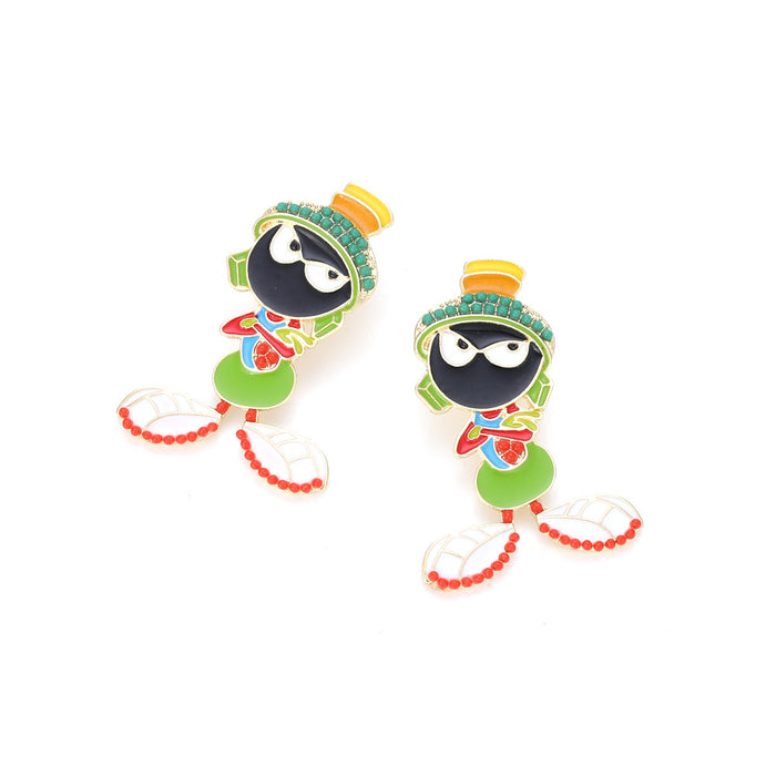 Wholesale earrings cute cartoon character earrings personalized elegant alloy drop oil inlaid rice beads earrings for women