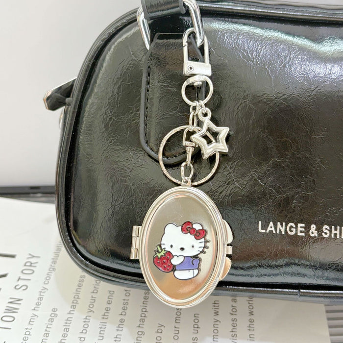 Wholesale Cute cartoon pattern metal heart-shaped double-sided mirror keychain