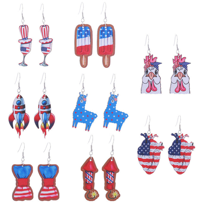 Wholesale Wooden Printed American Independence Day Earrings JDC-ES-ChouTteng013